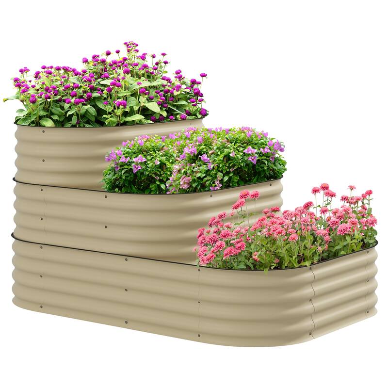 Outdoor Modular Raised Garden Bed with Bottomless Design Safety Edging - White