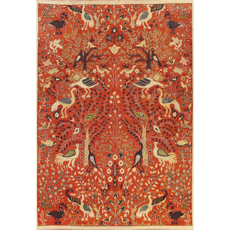 Hand Knotted Oriental 100% Wool Carpet Traditional All-Over Oranges & Rust Ziegler Area Rug - 11' 10'' X 8' 10''