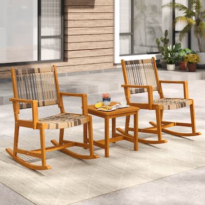 Costway 3 Piece Patio Rocking Set with Rattan Seat & Back Square Side - See Details