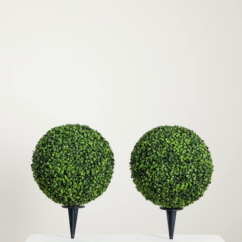 Boxwood Ball Topiary Artificial Outdoor Plants - 14" - Set of 2