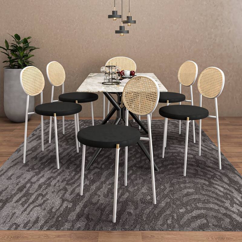 7-Piece Dining Set with 55-Inch Sintered Stone Dining Table and 6 Velvet Side Chairs