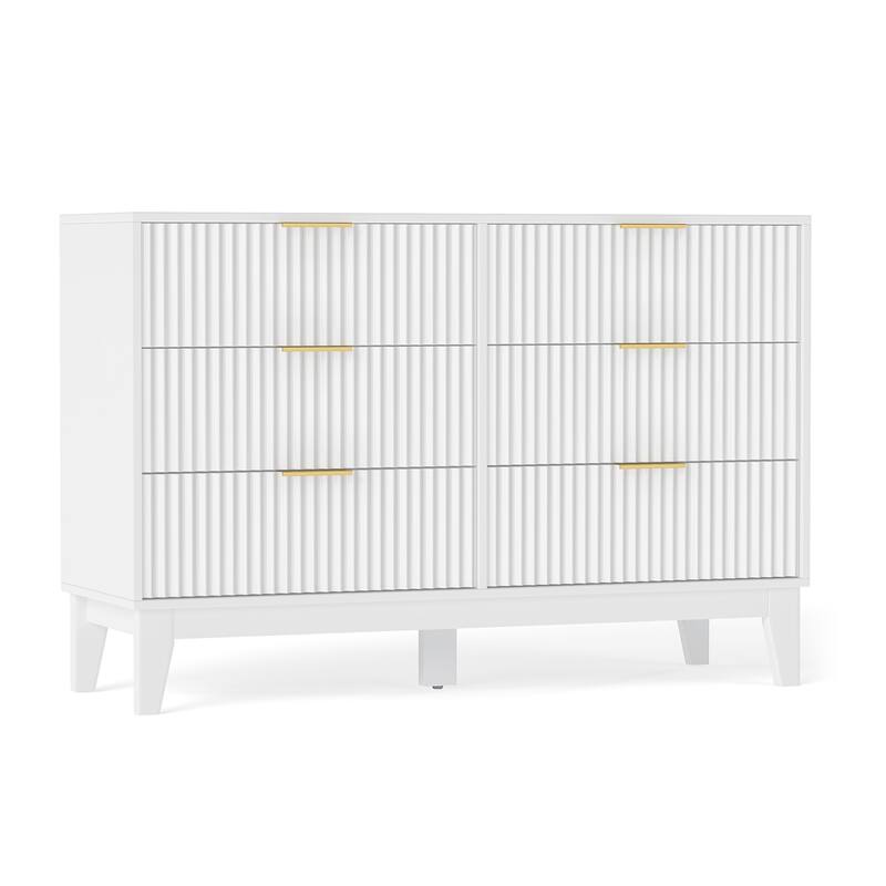 EROMMY Fluted Dresser 6 Drawer Mid Century Modern Dresser Wide Chest of Drawers with Metal Handles for Bedroom Living Room