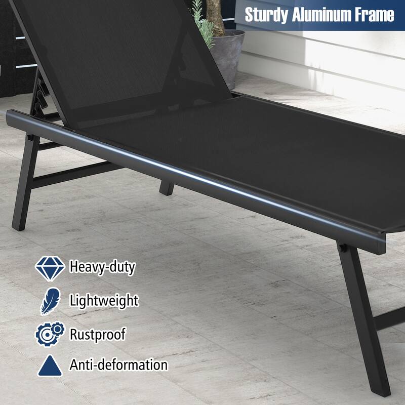Gymax 3pcs Patio Chaise Lounge Set Aluminum Recliner Chair Table