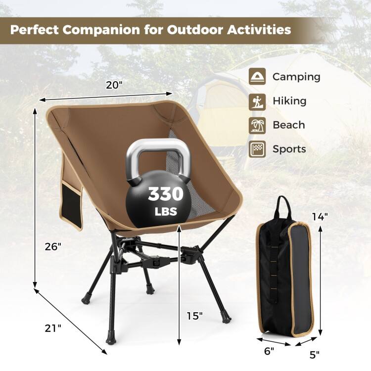 Coffee-Black Aluminum Camping Chair with Mesh Oxford Seat and Carry Bag