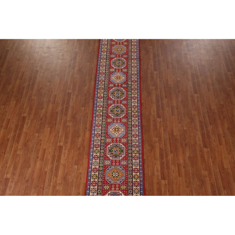 Kazak Oriental Runner Rug Handmade Traditional Red Wool Carpet - 2'9" x 13'1"