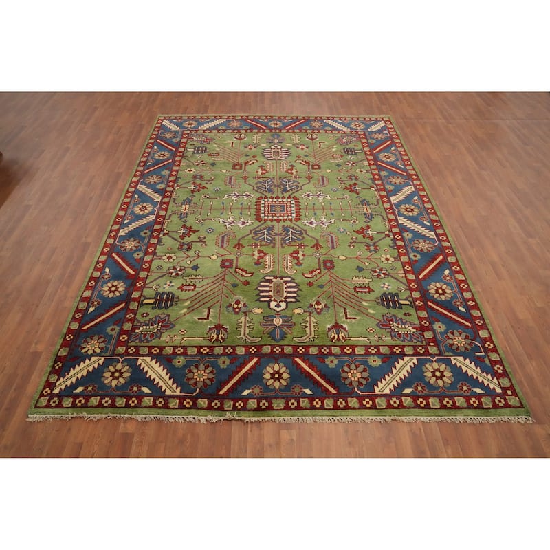 Hand Knotted Oriental 100% Wool Carpet Transitional All-Over Green Oushak Area Rug - 11' 9'' X 8' 11''