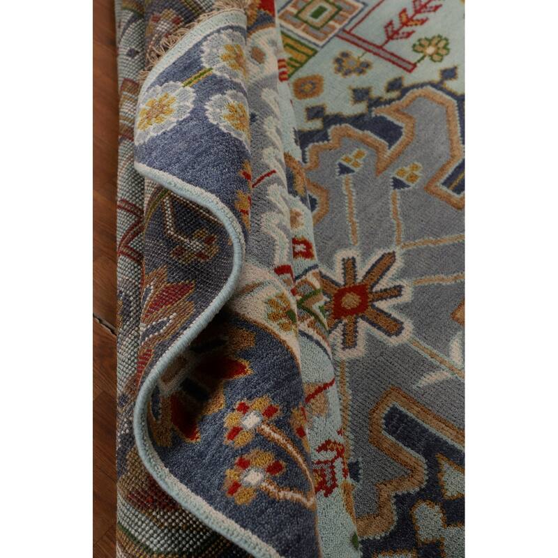 Light Blue Kazak Oriental Area Rug Handmade Wool Carpet - 7'10"x 9'10"