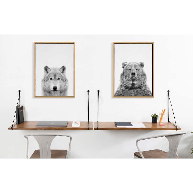 Kate and Laurel Sylvie Wolf And Bear Framed Canvas Set by Tai Prints - Gray