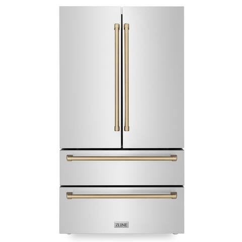ZLINE 36" Autograph Edition Freestanding French Door Refrigerator with Ice Maker in Stainless Steel with Accents