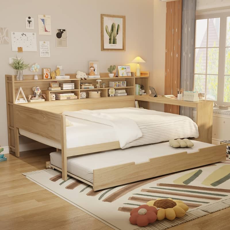Wooden Daybed with Storage Shelves