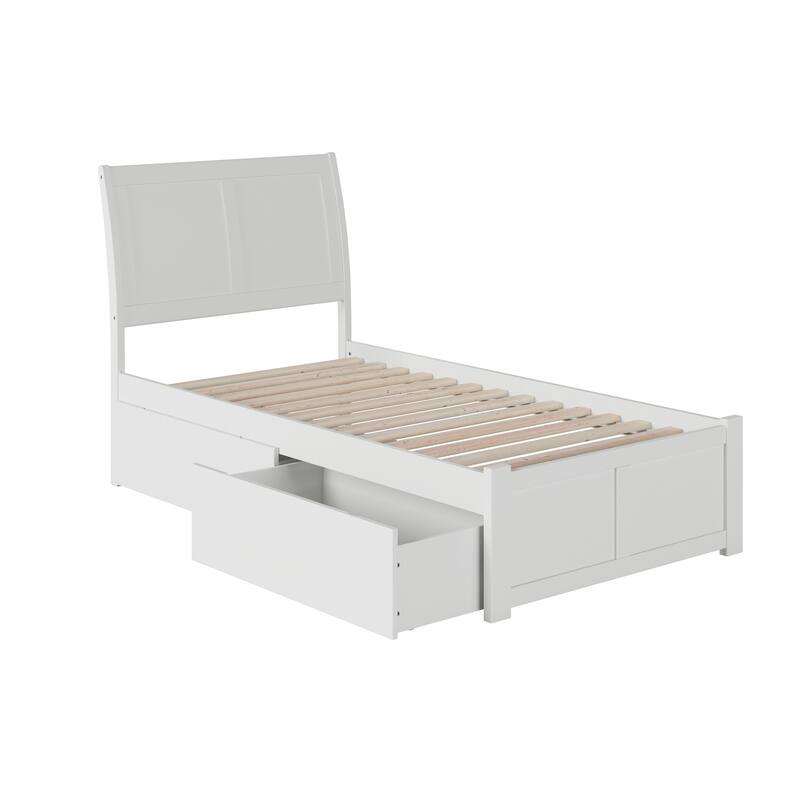 Portland Twin Platform Bed with Footboard and 2 Drawers in White