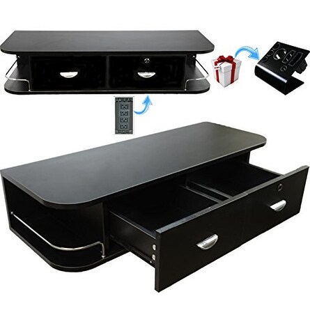 LCL Beauty Locking Wall Mount Styling Station with Black Metal Tabletop, Appliance Holder and 4 Port Power Strip