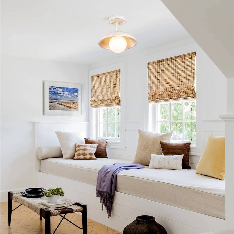 Distressed White 1-Light Hallway Semi Flush Mount Fixture