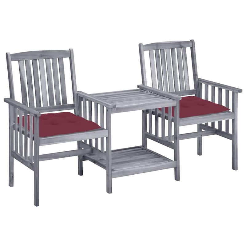vidaXL Patio Bistro Set Table and Chairs Conversation Set Solid Acacia Wood - 62.6" x 24" x 36.2" - Wine red