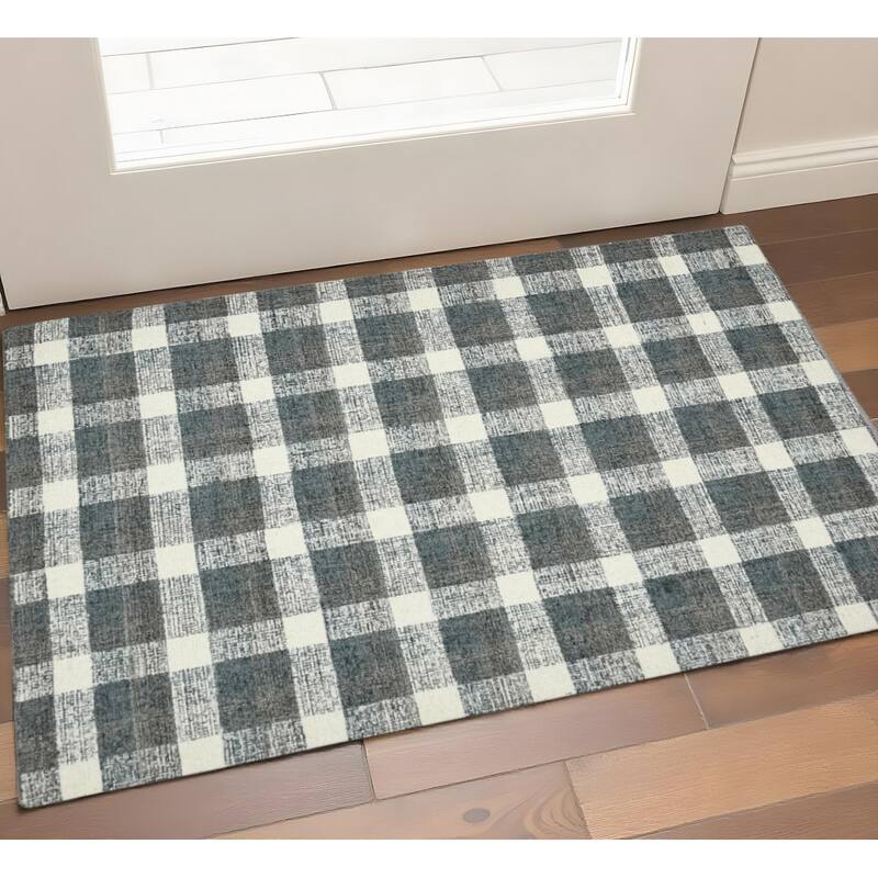 HomeRoots Plaid Transitional Rectangle Area Rug - 36.00 in. x 24.00 in. x 0.45 in. - 36.00 in. x 24.00 in.  x 0.45 in.