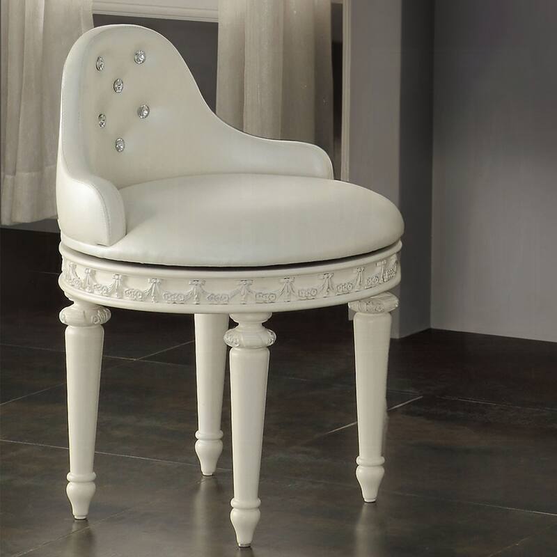 PU Upholstered Vanity Chair with Swivel in Ivory and Pearl White