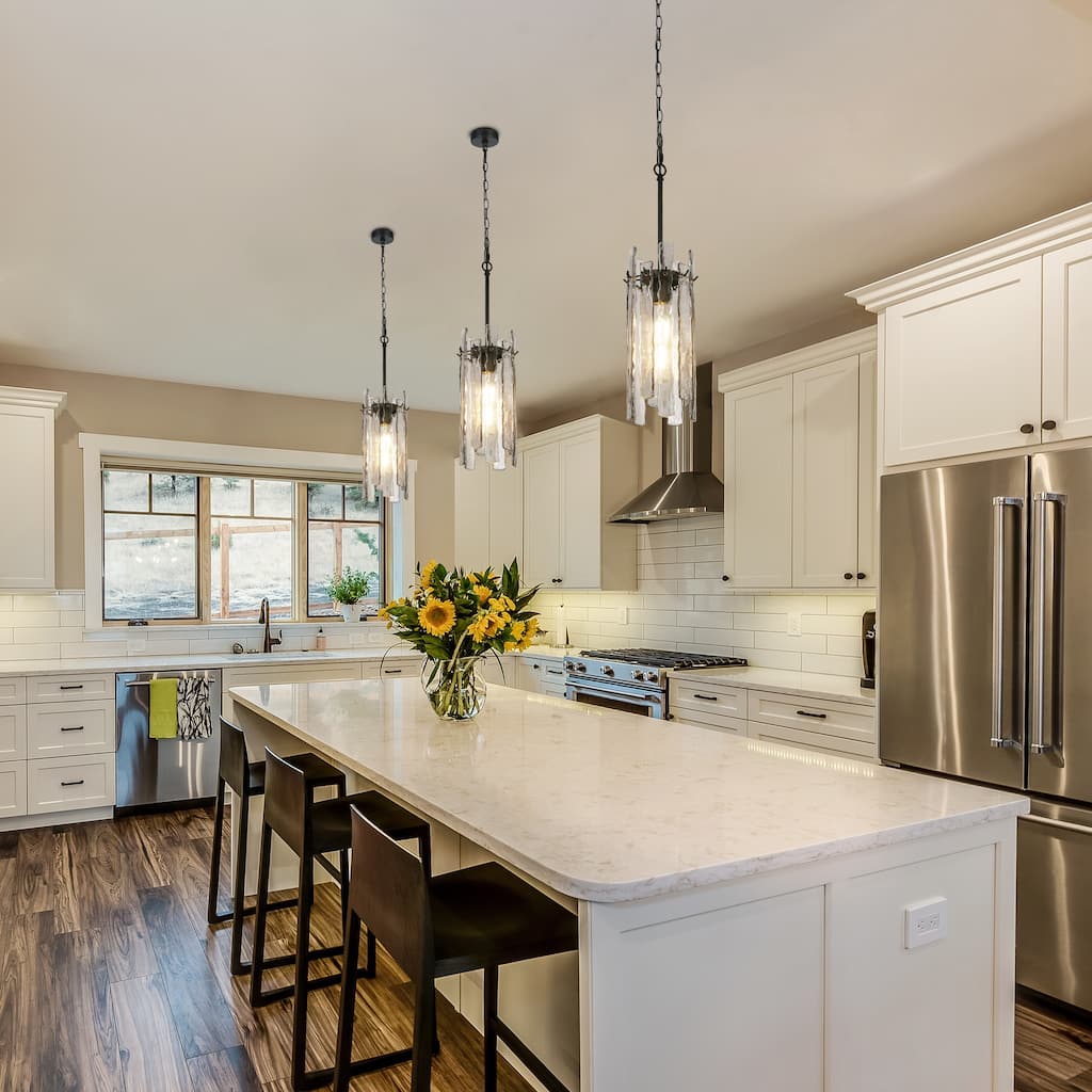 Modern 1-Light Black Texture Glass Pendant Light for Kitchen Island Dining Room - D 7.9" x H 16.5"