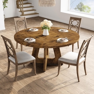 47-Inch Round Large Dining Table, Wooden Kitchen Table Set for 4 - Bed ...