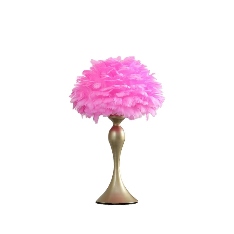 24" Faux Feather and Metal Table Lamp for Living Room - 15.50” x 15.50” x 23.50”