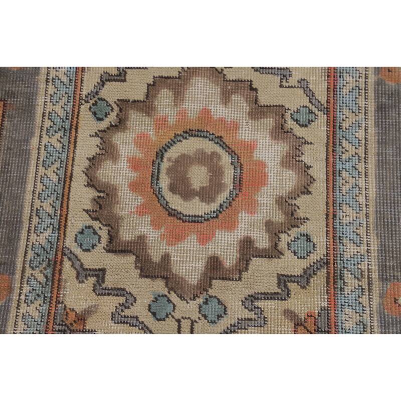 Geometric Blue Tabriz Persian Vintage Rug Hand-Knotted Wool Carpet - 6'7" x 9'7"