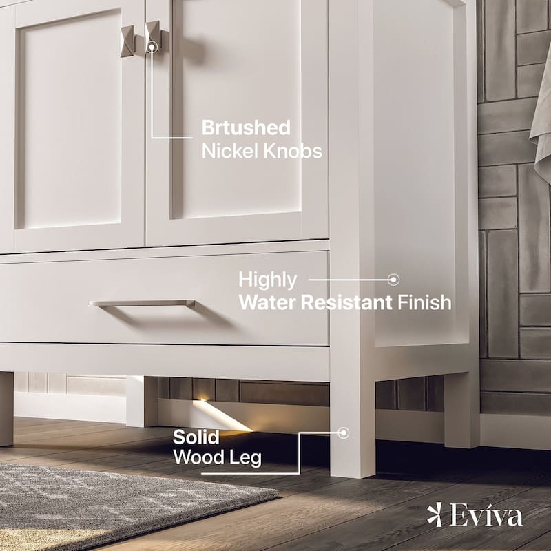 Eviva London 30"W x 18"D White Bathroom Vanity with Carrara Quartz Countertop and Undermount Porcelain Sink