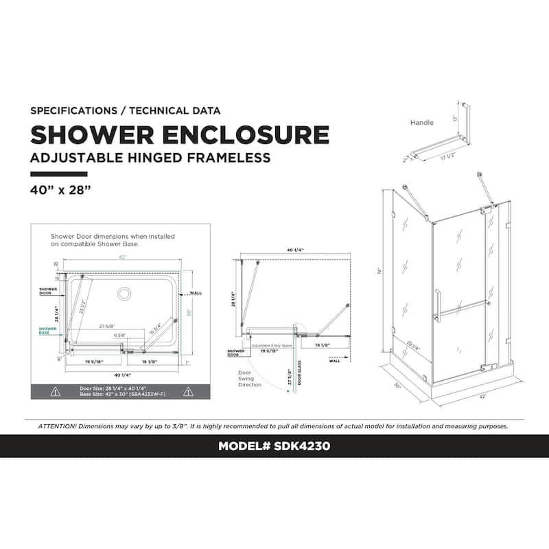Fine Fixtures Frameless Glass Shower Enclosure - Tempered Glass