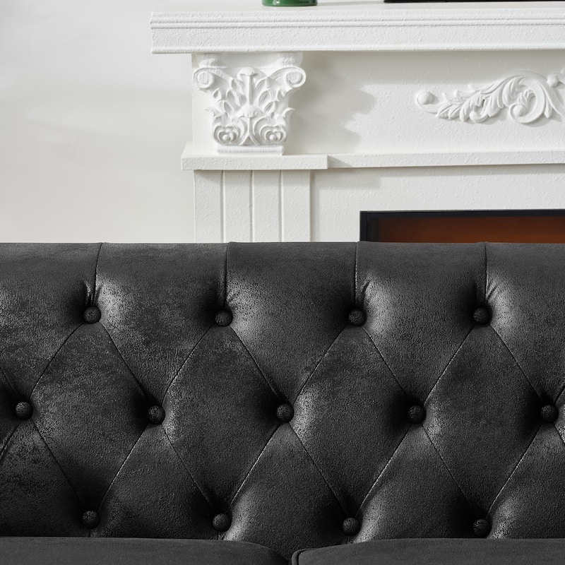 Loveseat Sofa & 3 Seater Couch Set, Faux Leather Tech Fabric Upholstered Chesterfield ‌Sofa with Nailhead Trim and Rolled Arms