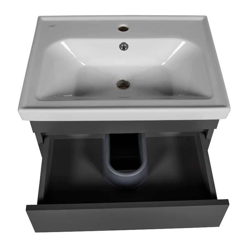 Modern Wall-Mounted Bathroom Vanity with Washbasin Niagara Gray Matte Non-Toxic MDF-24"-Simple 40"
