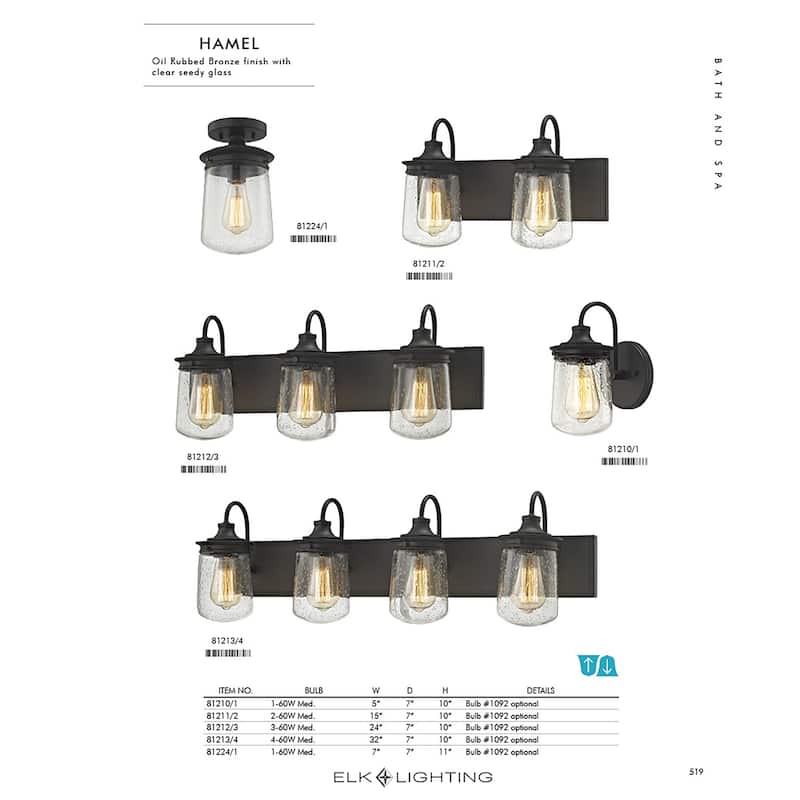 Hamel 10-inch High Vanity Light in Oil Rubbed Bronze