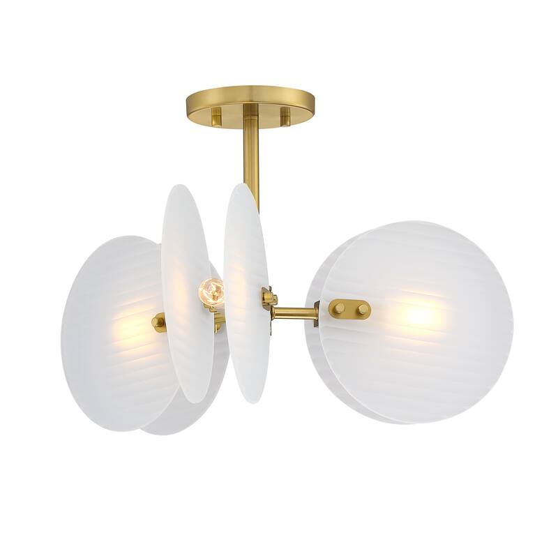 Sky Fall 20.75 in. 3-Light Brushed Gold Contemporary Semi Flush Mount with Etched Fluted Glass Shades for Bedrooms - 12.75