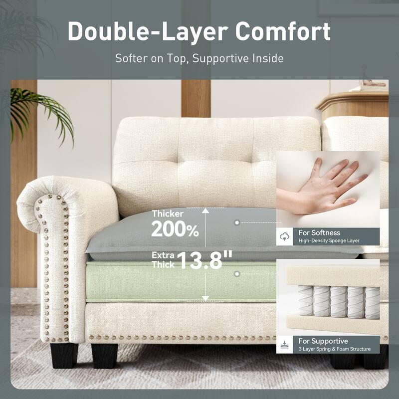 MAISON ARTS Mid-Century Modern Oversized L/U Shaped Cloud Couch with Ottoman, Deep Seat Sectional Sofa with Throw Pillows