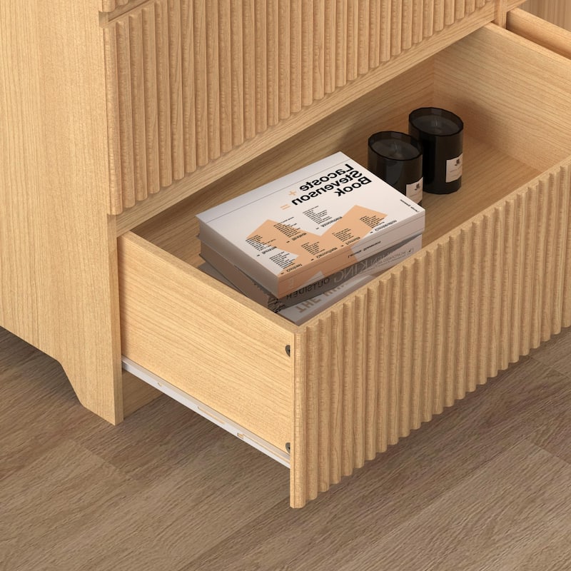 6-Drawer Storage Cabinet Dresser with Wavy Panel, Wood Clothes Organizer for Bedroom & Hallway