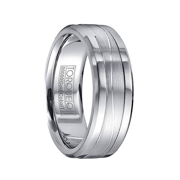 Shop Polished White Cobalt Men S Wedding Band With Brushed Wave
