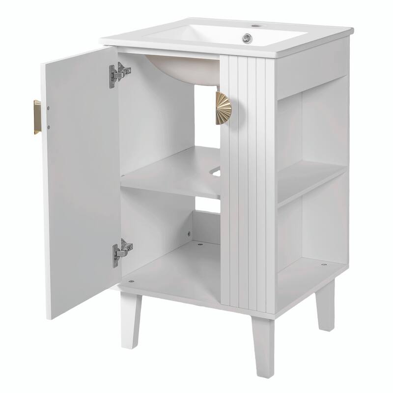 French Style 20-inch Freestanding Bathroom Vanity with Ceramic Sink