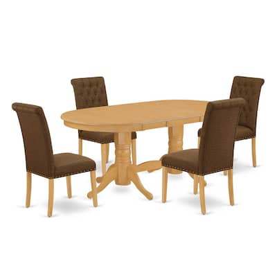 Neo-Classical Dining Set - 5 Piece Oval Table & 4 Parson Chairs - Oak Finish - 76