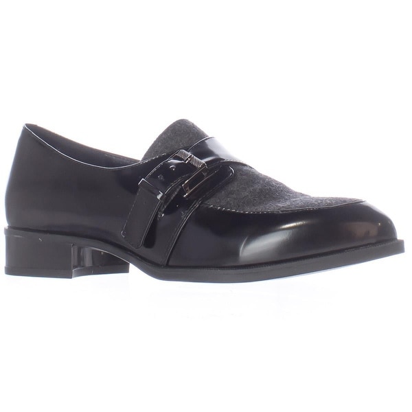 Nine West Norella Buckle Strap Loafers, Black/Dark Grey