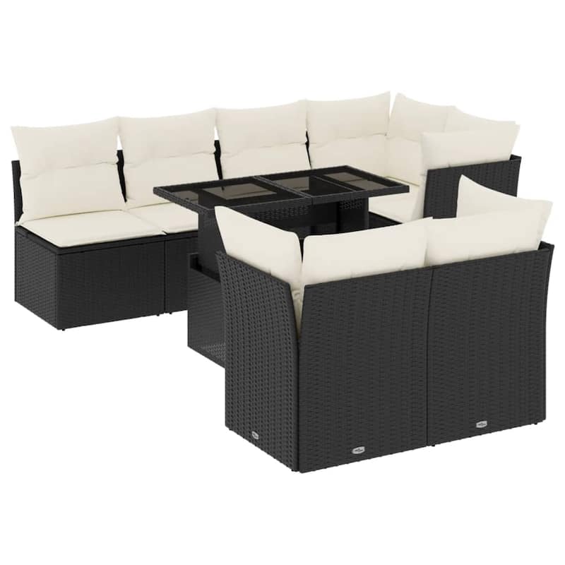 vidaXL Patio Sofa Set with Cushions Outdoor Furniture 8 Piece Poly Rattan - 21.7 x 39.4 x 28.7 in