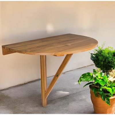 HomeRoots 24" Brown Half Round Solid Wood Folding Outdoor Balcony Table