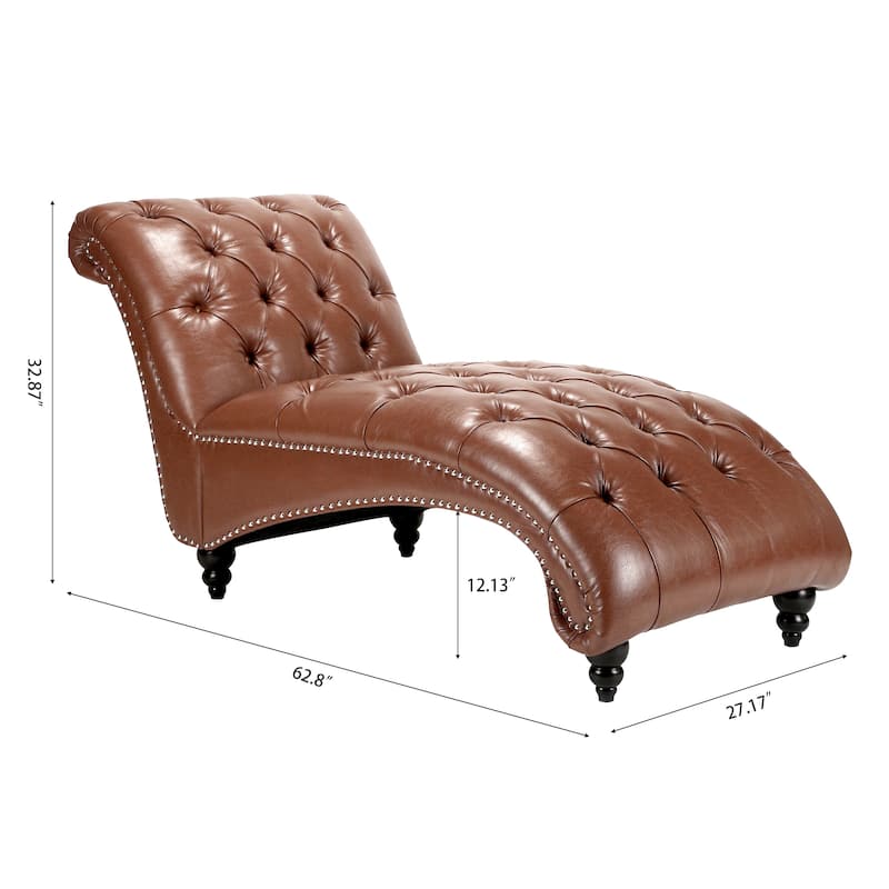 PU Tufted Armless Chaise Lounge with Nailhead Trim and Wood Legs
