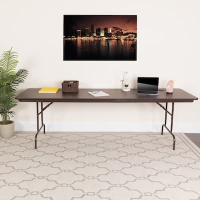 30" x 96" Rectangular Mahogany Melamine Laminate Folding Banquet Table