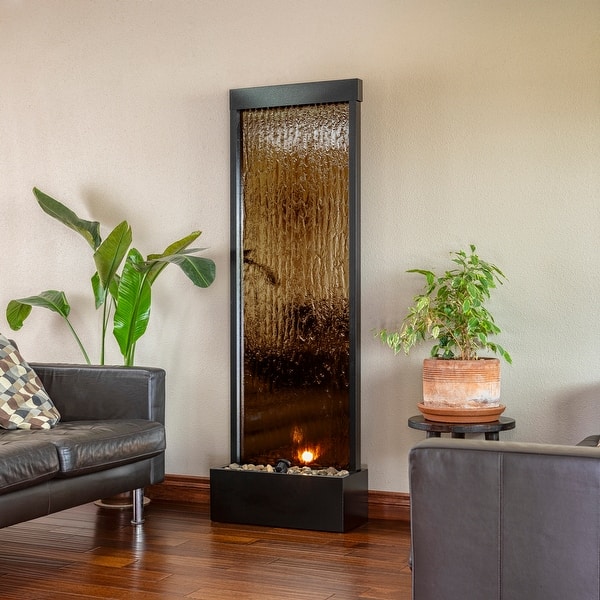 slide 2 of 13, Alpine Corporation 72" Tall Indoor/Outdoor Mirror Zen Waterfall Fountain with Stones and Lights