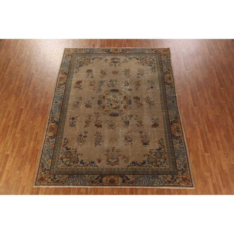 Hand Knotted Oriental 100% Wool Carpet Traditional Medallion Brown Art Deco Area Rug - 11' 1'' X 8' 7''