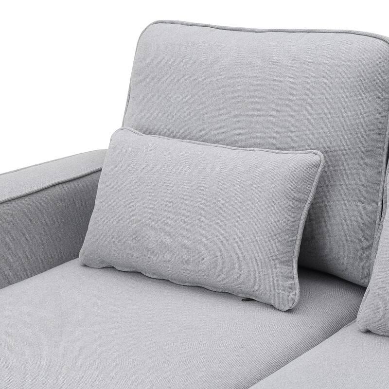 114.2" Modern Linen Fabric Sectional Sofa with Central Console, 2 Cupholders and Charging Station,4 Pillows