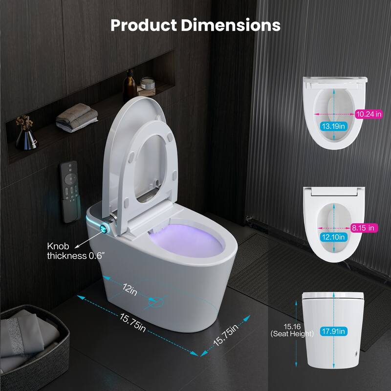 Yulika Elongated Smart Toilet Bidet Toilet with Heated Seat Bidet Seats Auto Open Auto Flush
