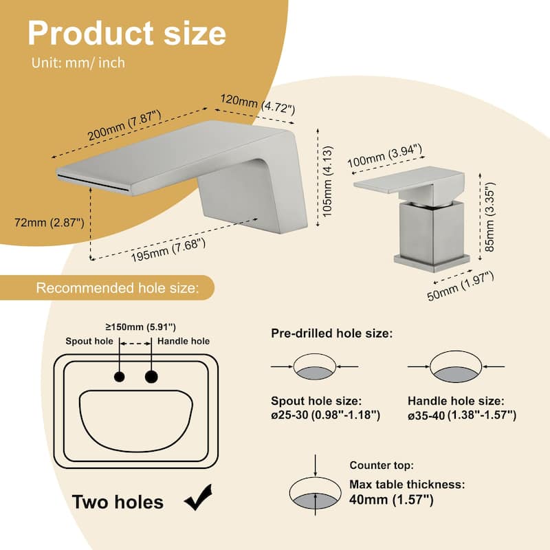 Deck Mount Tub Faucet Brushed Nickel Modern 2 Hole Bathroom Waterfall Single Handle Bathtub Faucet