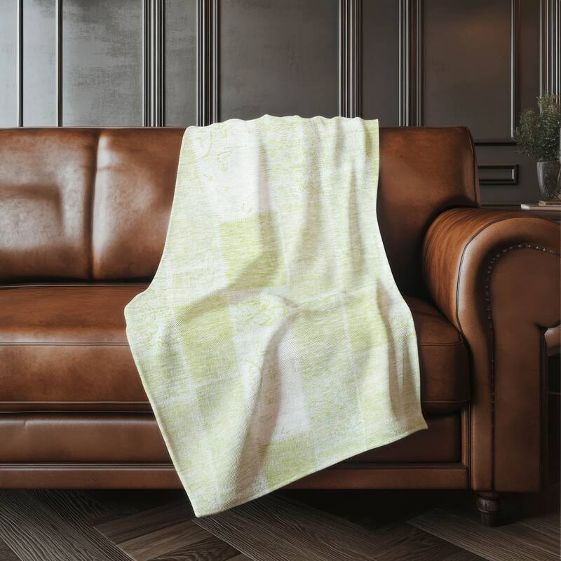 Premium Machine Washable Vintage Patchwork Sherpa Throw Blanket - Aloe - 4'2" x 5'10"
