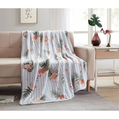 Asher Home Striped Flamingo Tropical Palm 50 x 60 inches Throw Blanket