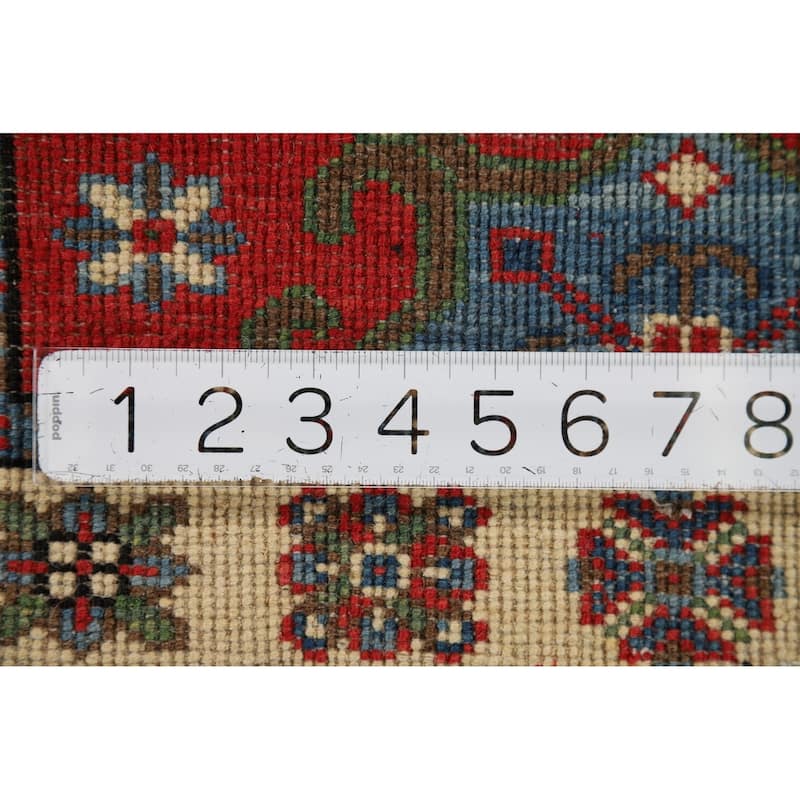 Red Geometric Kazak Oriental Foyer Rug Hand-Knotted Wool Carpet - 1'11" x 3'1"