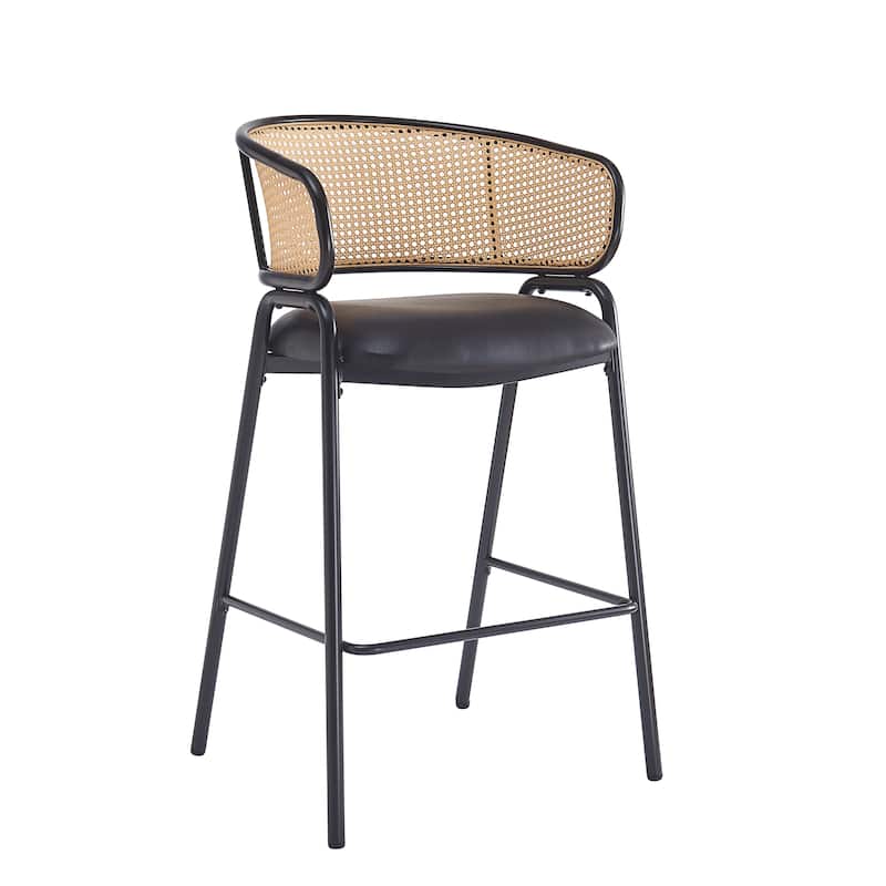 Christopher Knight Home - Rain Metal Frame Bar Stools (Set of 2) with Faux Leather Seat & Woven Rattan Back