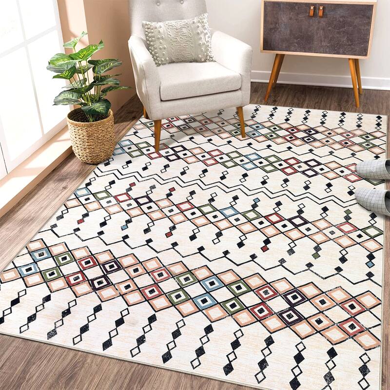Garvee Boho Area Rug Geometric Printed Faux Wool Soft Floor Cover